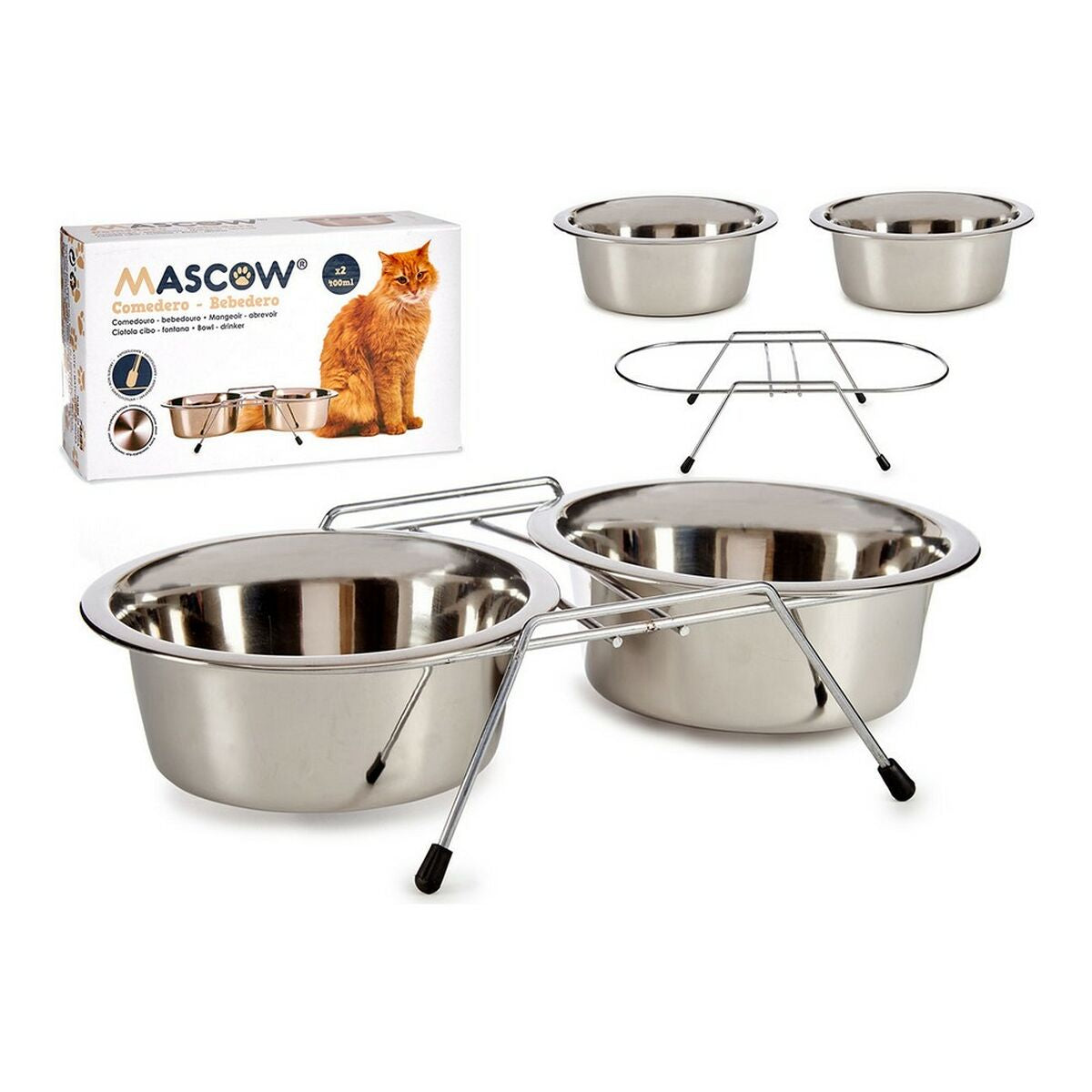 Le Double Festin – Gamelles Inox sur Support · Chien & Chat (2 × 400 ml)
